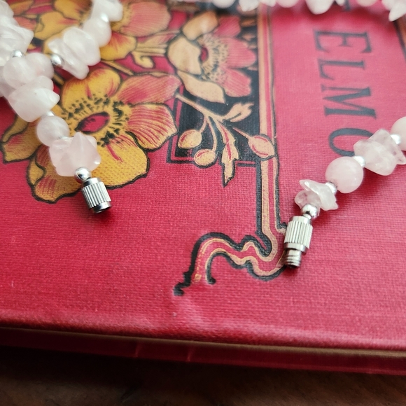 Rose Quartz Natural Stone Heart Necklace Chocker - Picture 3 of 7